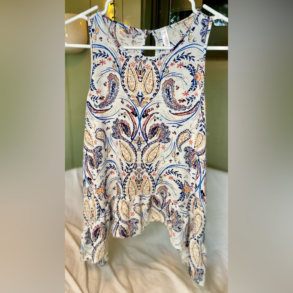Xhilaration Cream Paisley Maxi Skirt with Blue & Mustard Accents